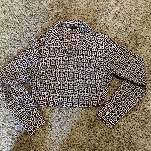 Cropped & collared pattern button-up long sleeve